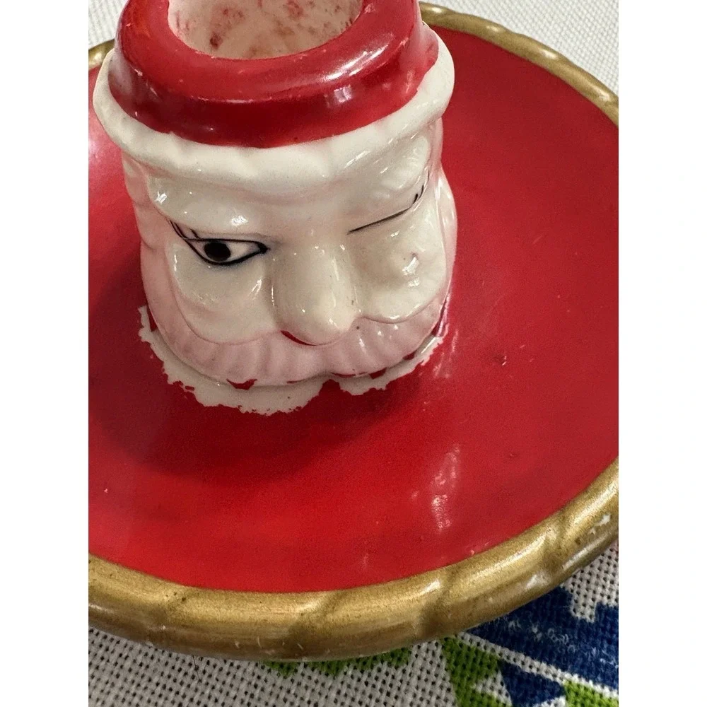 VTG Christmas SANTA CLAUS Head Noel Ceramic‎ Candle Holder LEGO 1959 Japan